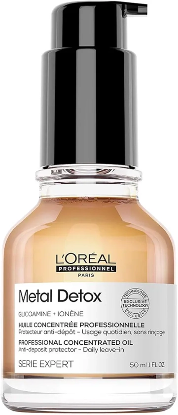 L’Oréal Professionnel, Huile Concentrée Anti-Casse, Cheveux Abîmés & Cassants, Colorés ou Naturels, Protège & Illumine, Couleur Intense, Sans Rinçage & Fini non Gras, Metal Detox, Série Expert, 50ml