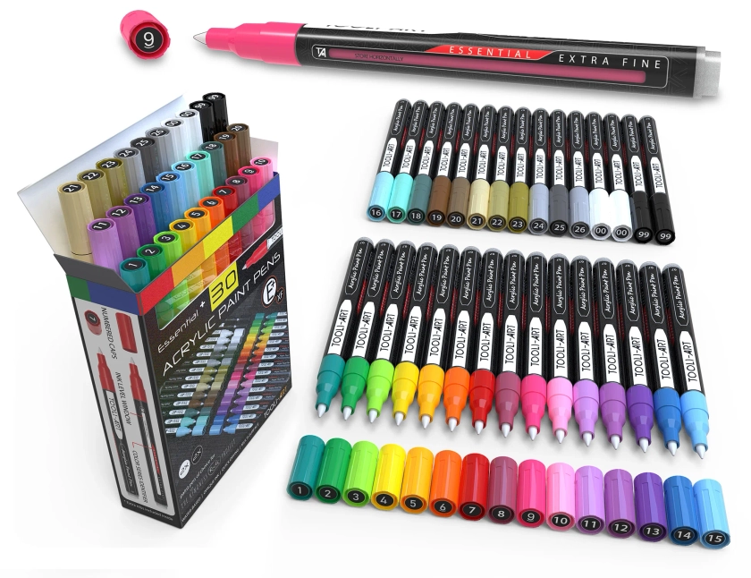 (NEW FORMULA!) 30 Essential Acrylic Paint Pens Assorted Color Set (0.7