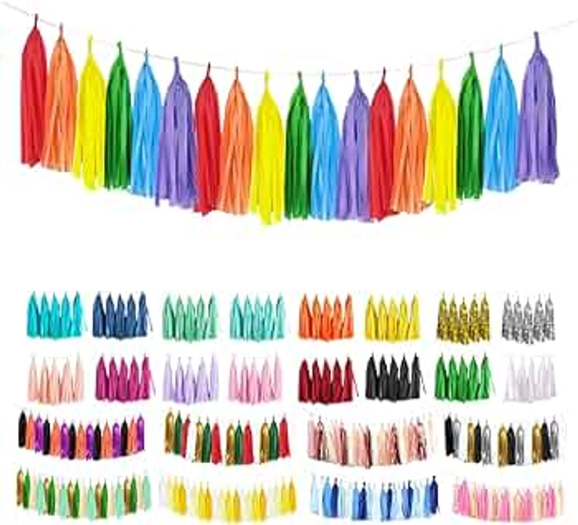 Rainbow Tassel Garland 30 Pcs, Tissue Paper Tassels Garland Banner for Party Birthday Wedding Decoration baby shower table decor