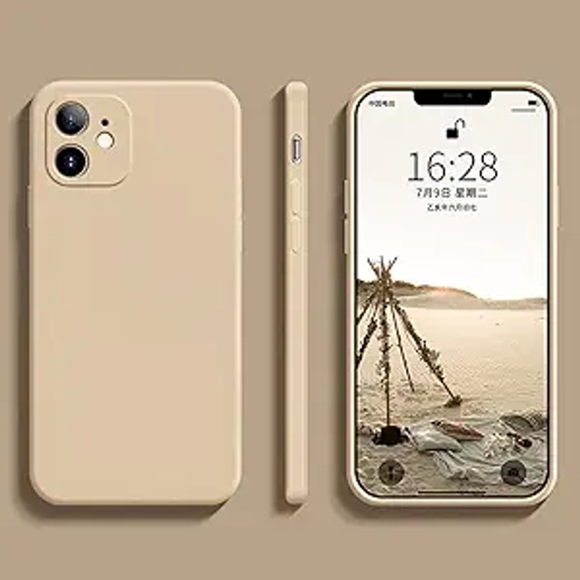 Liquid Silicone Case Compatible with iPhone 12 Mini 5.4", Slim Silky-Soft Comfortable Grip Anti Scratch Gel Rubber with Microfiber Lining Shockproof Full Body Cover Drop Protective Bumper Case, Khaki