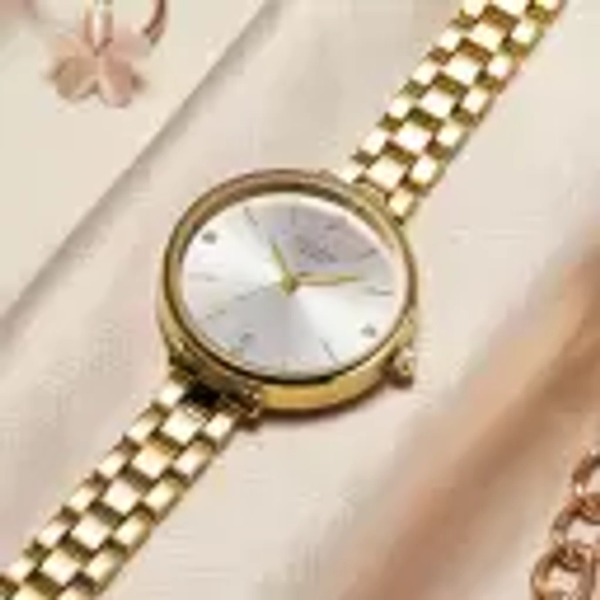 SONATA Poze Silver Dial Gold Strap Analog Watch  - For Women