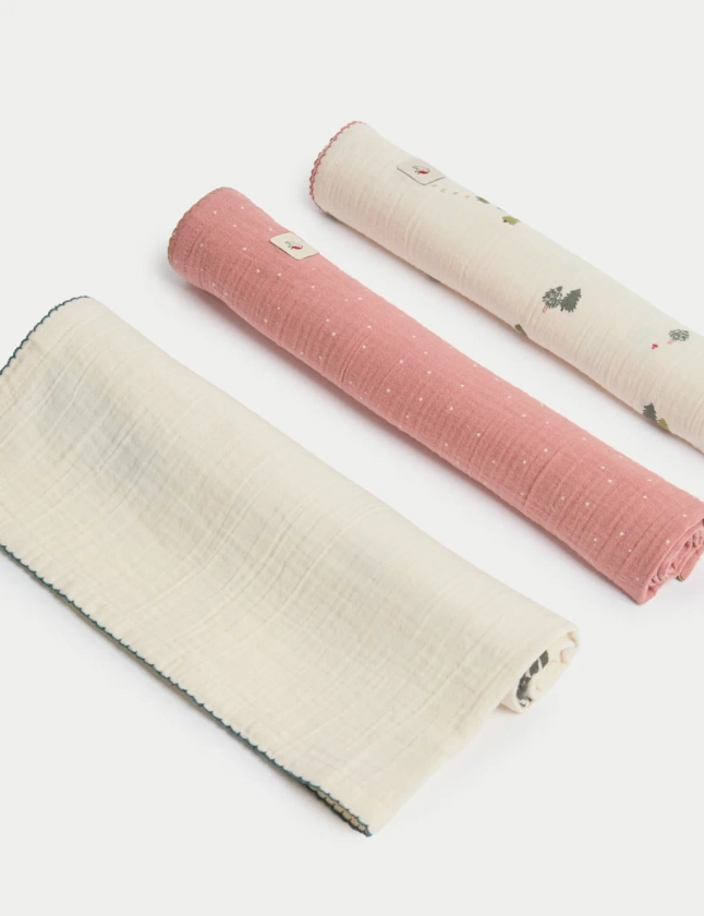 3pk Pure Cotton Alpine Muslin Squares | M&S Collection | M&S