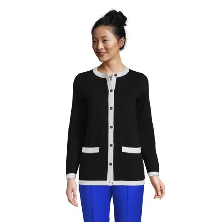 Women's Fine Gauge Cotton Pocket Crew Cardigan