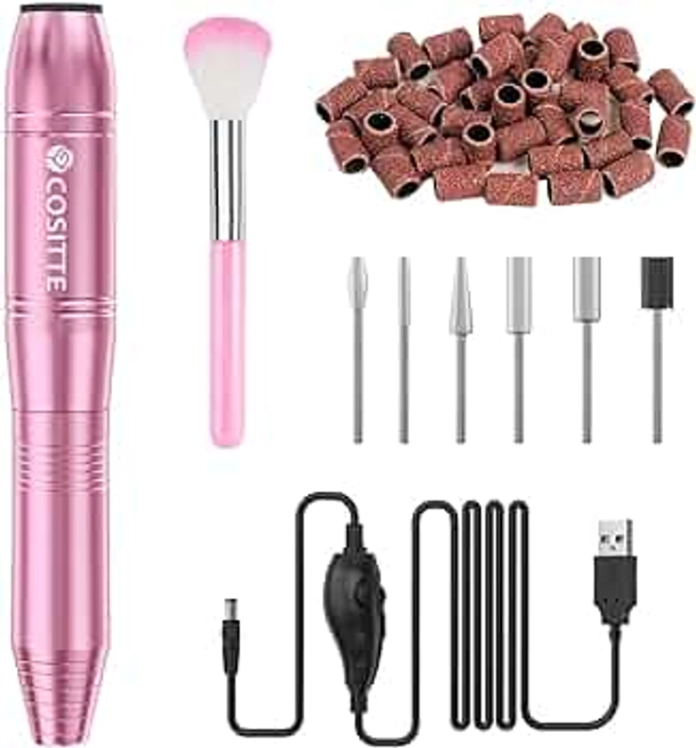 Electric Nail Drill,USB Electric Nail Drill Machine for Acrylic Nail Kit,Portable Electric Nail File Polishing Tool Manicure Pedicure Kit Efile Nail Supplies for Home Salon,Pink