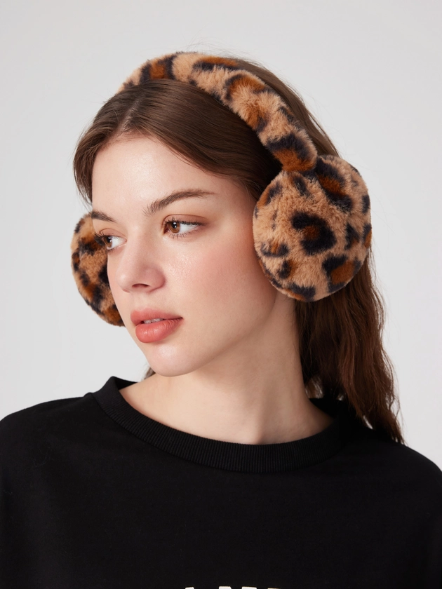 LEOPARD PRINT FUZZY EARMUFFS