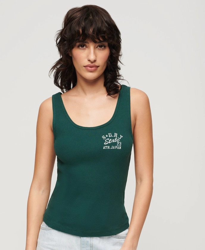 Womens - Athletic Essentials Ribbed Vest Top in Dark Pine Green | Superdry UK