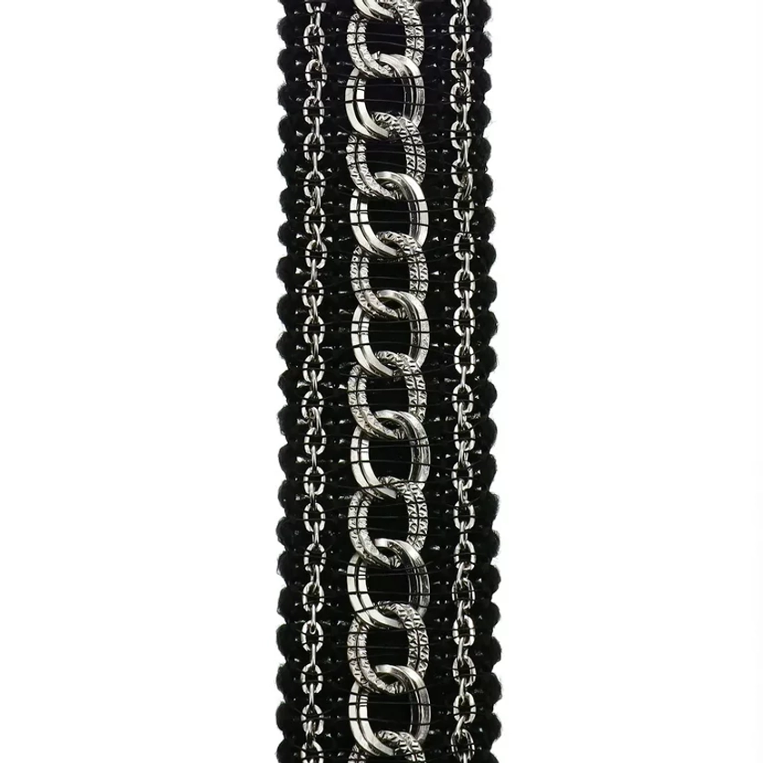 Simplicity Trim, Silver 7/8 inch Black Knit with Silver Chains Trim Great for Apparel, Home Decorating, and Crafts, 1 Yard, 1 Each