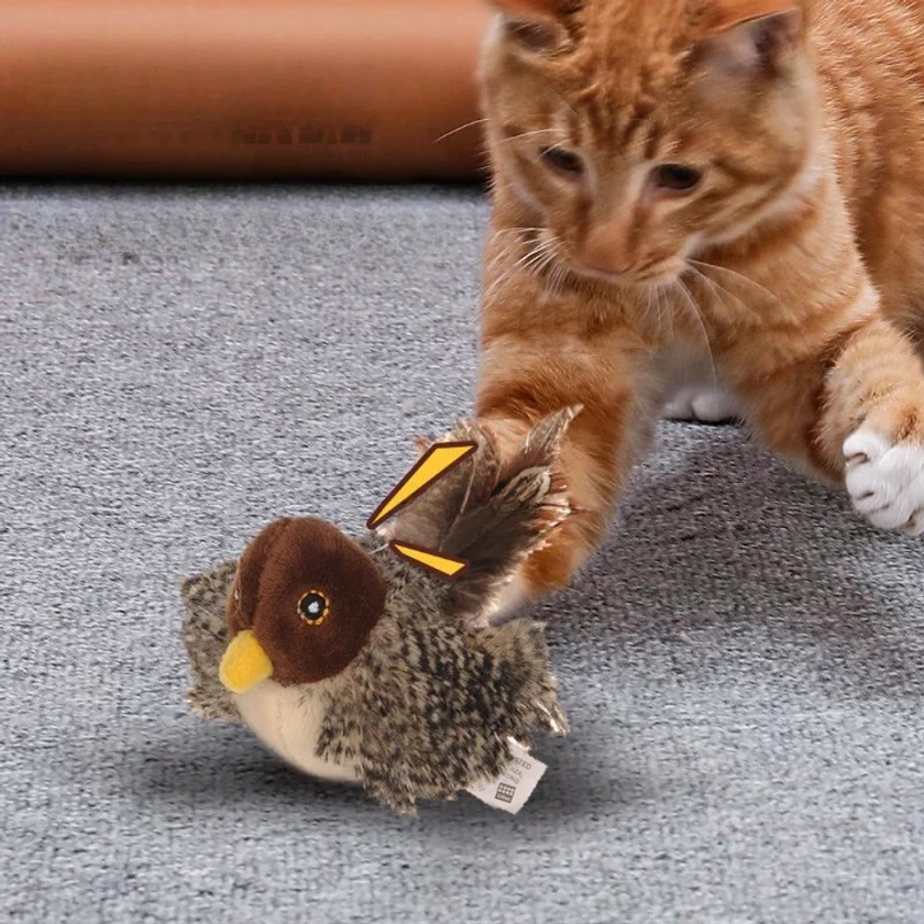 Jouet interactif en peluche d'oiseau simulé pour chat avec son d'oiseau