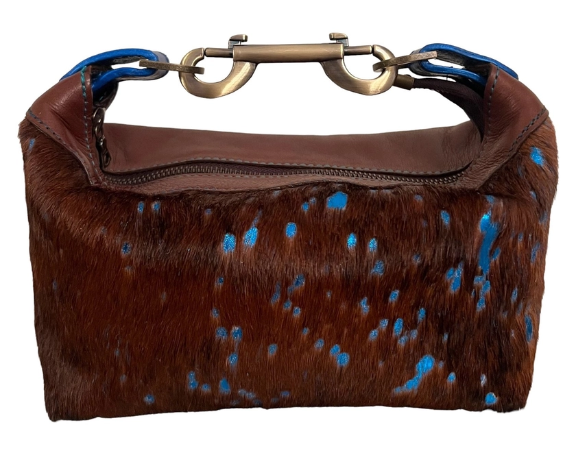 Aurelia / Brown & Blue Metallic Acid Washed Cowhide / Brown Leather Hide — Pierre Laborde