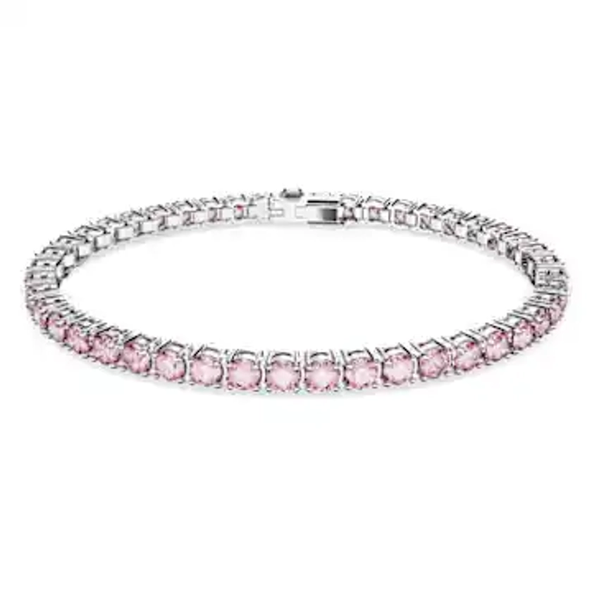 Matrix Tennis bracelet, Round cut, Pink, Rhodium plated