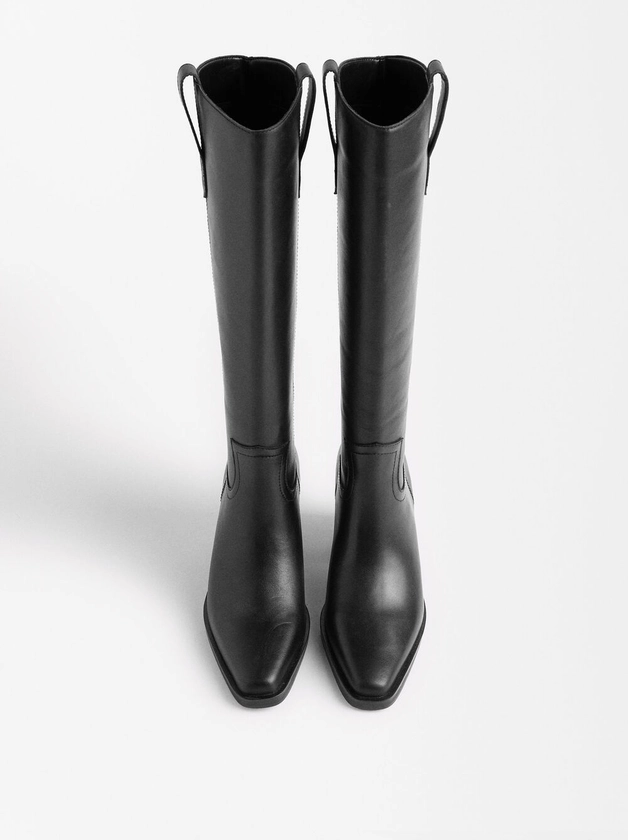 Online Exclusive - Bottes Hautes En Cuir Noir | Parfois