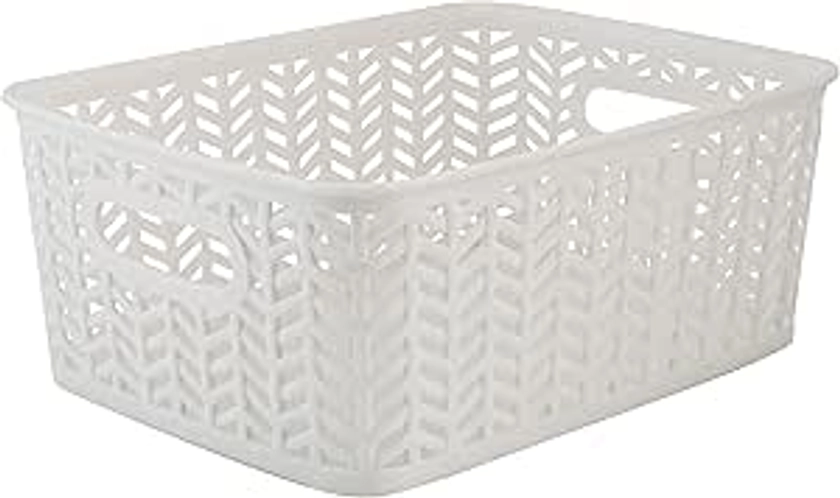 Amazon.com: Simplify Small Herringbone Bin Storage Tote Basket Organizer Decorative, Good for Closets, Countertops, Desks, Dressers, Accessories, Cleaning Products, Sports Equipment, Toys, White : Home & Kitchen