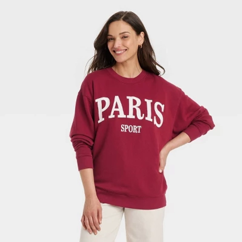 Women's Leisure Studio Oversized Graphic Pullover Sweatshirt - Universal Thread™ Maroon M