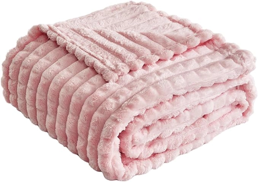 FY FIBER HOUSE Throw Blanket for Couch Soft Warm Fuzzy Blankets for Sofa All Season Use, 50x60 Inches, Pink