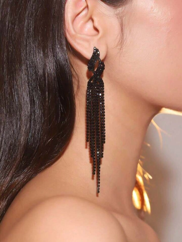 1pair Luxurious Full Diamond Long Tassel Earrings, Fashionable And Versatile For Women | SHEIN USA