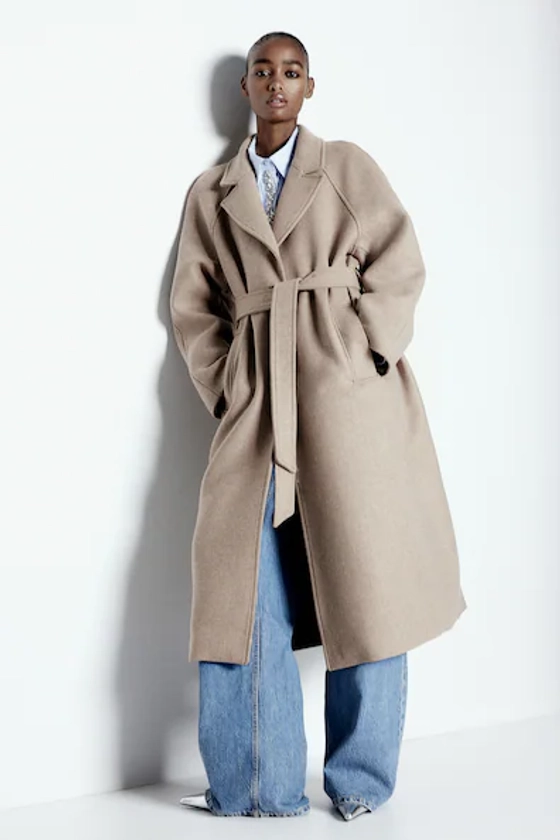 Manteau maxi en laine mélangée