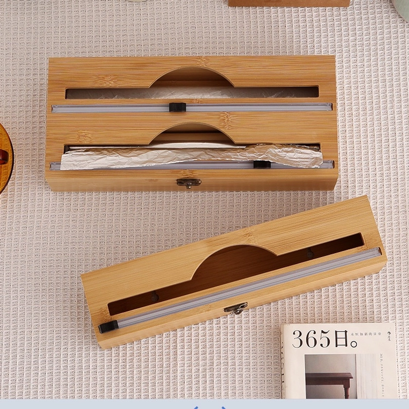 Caixa de armazenamento de bambu Cozinha doméstica película aderente de papel alumínio gaveta de cortador de bambu