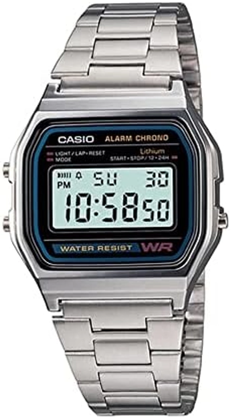 Casio Relógio digital masculino A158WA-1DF de aço inoxidável, Prata, Case size (L× W× H), Clássico, retrô | Amazon.com.br