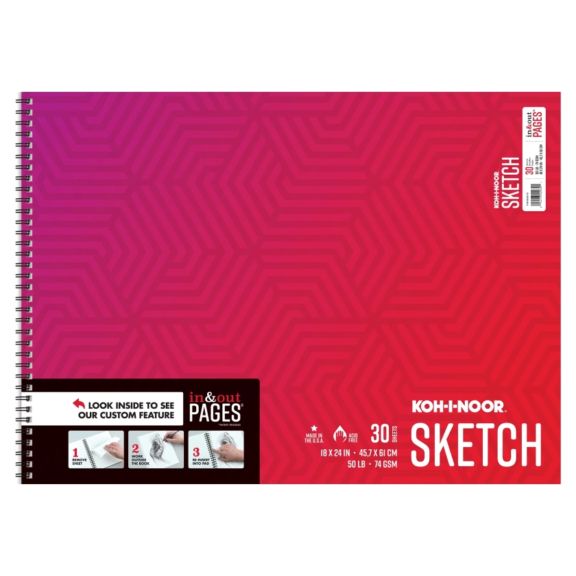 Koh I Noor Sketch Pad 18" x 24" 50lb./74GSM 30 Sheets Side Wire