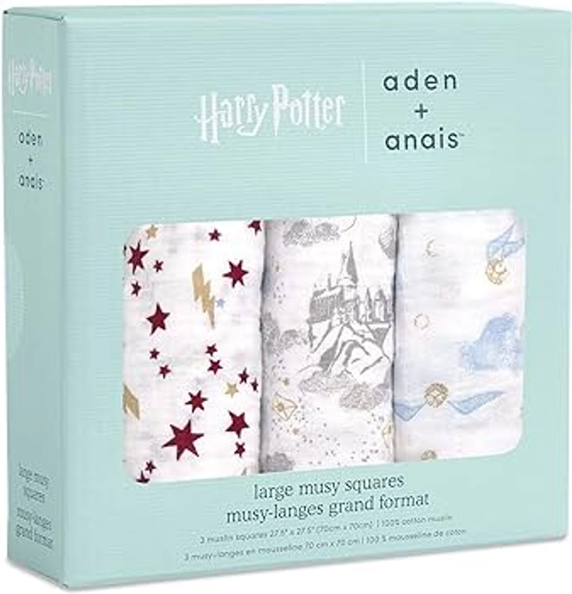 aden + anais 100% Cotton Muslin Musy Squares, Multi-use Baby Cloths for Girls & Boys, 70x70cm, Ideal Newborn & Infant Nursing Set, Perfect Shower Gifts, 3 Pack, Harry Potter™ iconic
