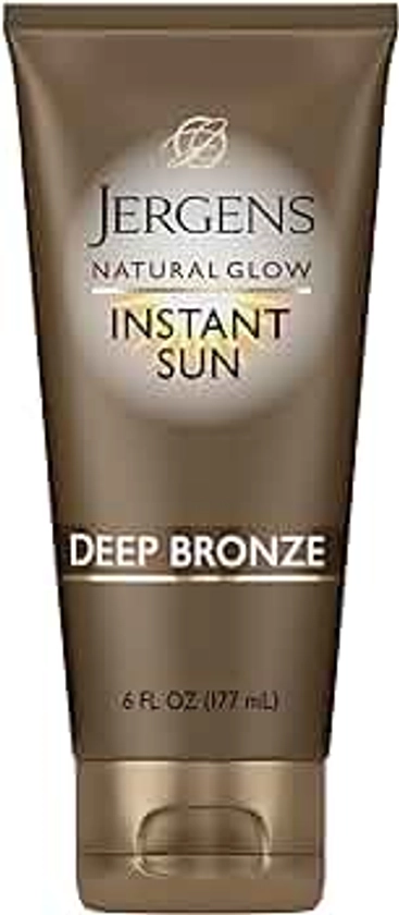 Jergens Natural Glow Instant Sun Sunless Tanning Moisturizer + Bronzer, Self Tanner, Deep Bronze, for Natural-Looking Tan, 6 Ounce