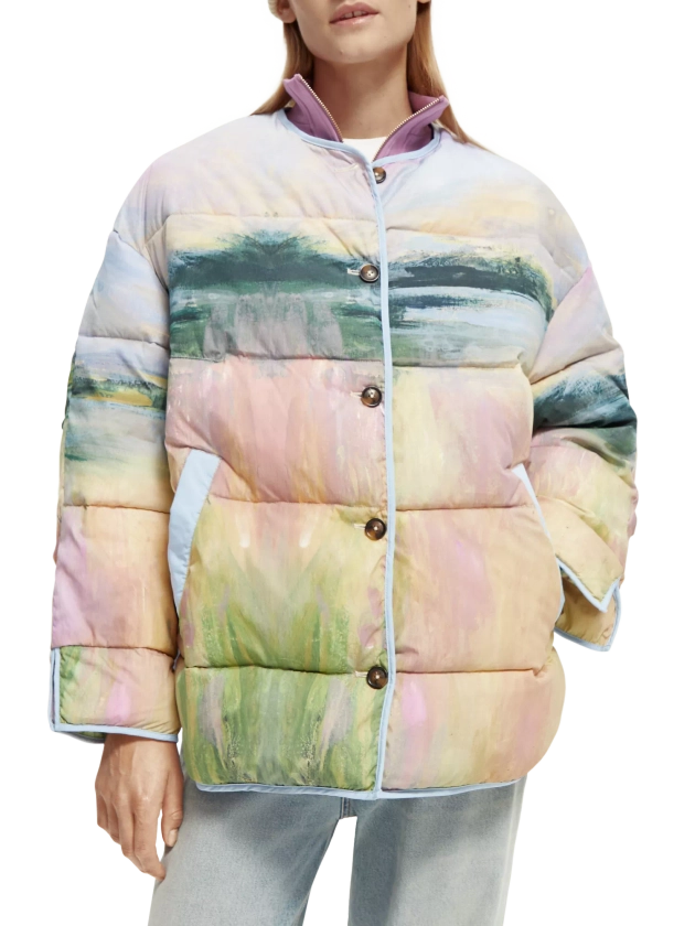 Oversized water-repellent watercolour puffer jacket