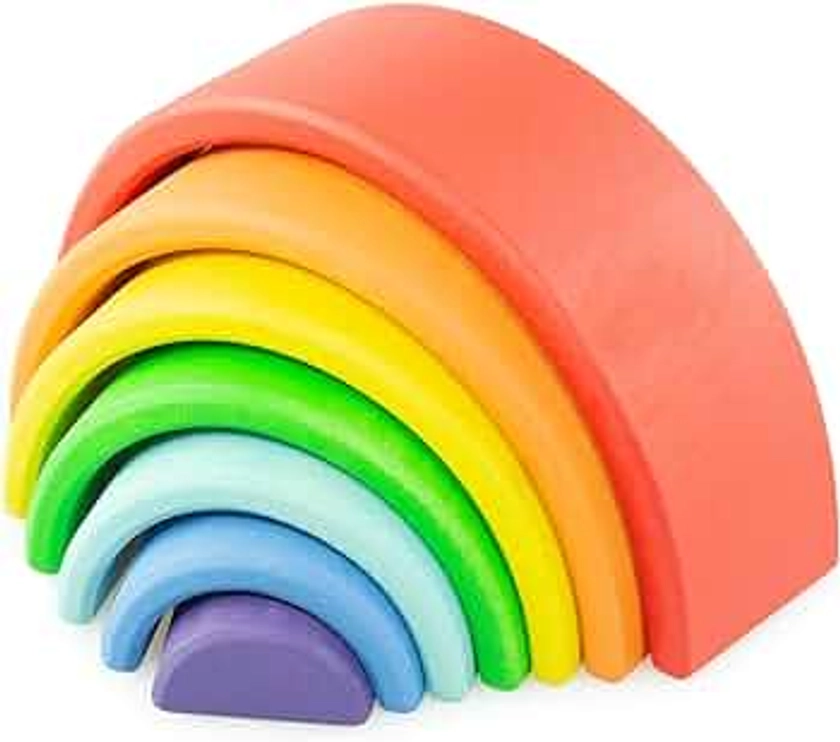 Ulanik Little Rainbow Montessori Toy Jeu d'Empilage en Bois 7 pièces 13x7 cm Âge 3 + Nidification Arc-en-Ciel Empileur Géométrie Blocs de Construction Éducation Préscolaire
