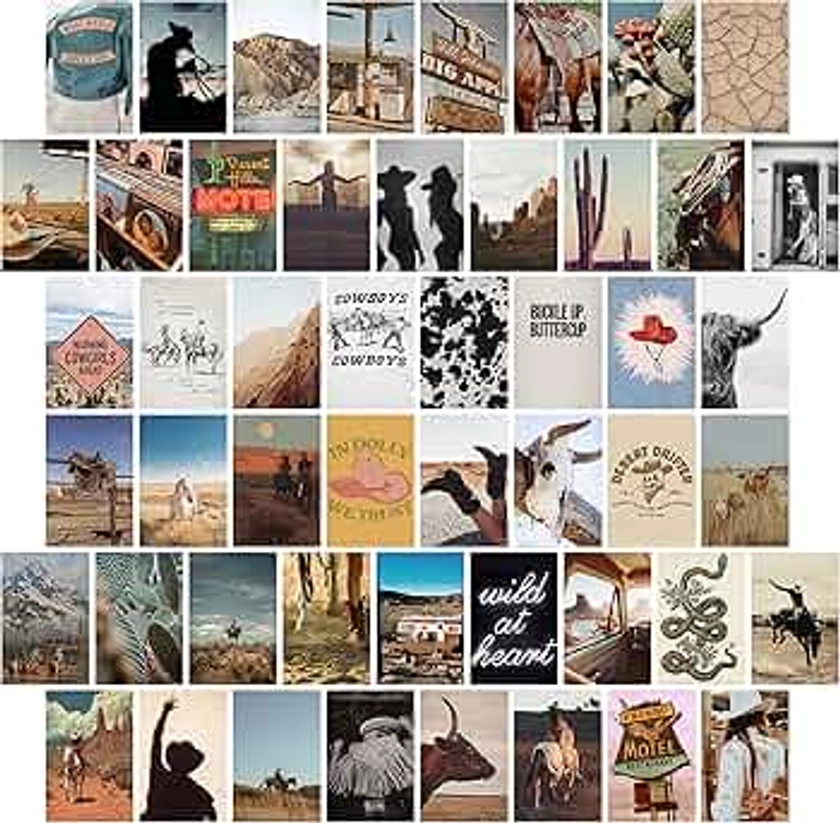 TwoDays Western Decor, Wall Collage Kit, Room Decor, Cowboy Décor, Prints for Girls BedroomHome, Vintage Cowgirl Poster. (Set of 50, 4" × 6")