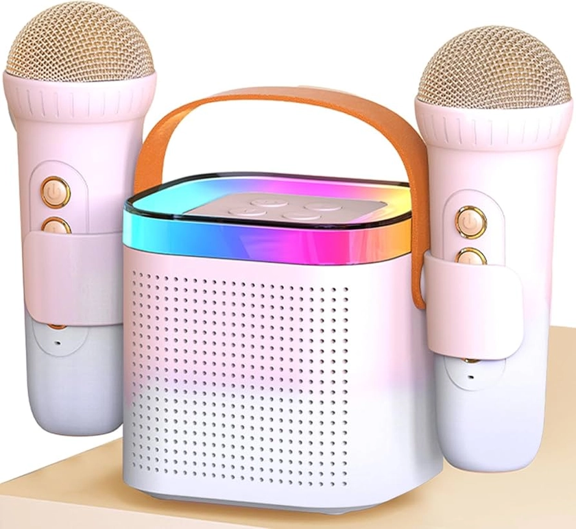 Karaoke Machine Bluetooth Speaker with 2 Wireless Microphones, Kids & Adults Portable Karaoke Machine with LED Light and Voice Changing Effects, Gifts for Age 3-30 Kids Families Birthday Party