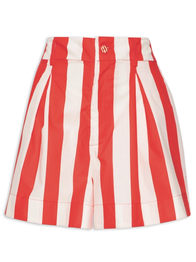 Short Feminino Bolso Listras - Vermelho