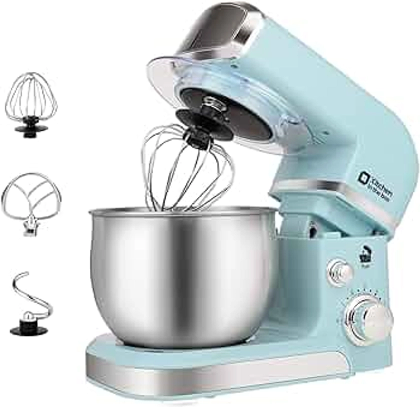 Kitchen in the box Stand Mixer,3.2Qt Small Electric Food Mixer,6 Speeds Portable Lightweight Kitchen Mixer for Daily Use with Egg Whisk,Dough Hook,Flat Beater (Blue)