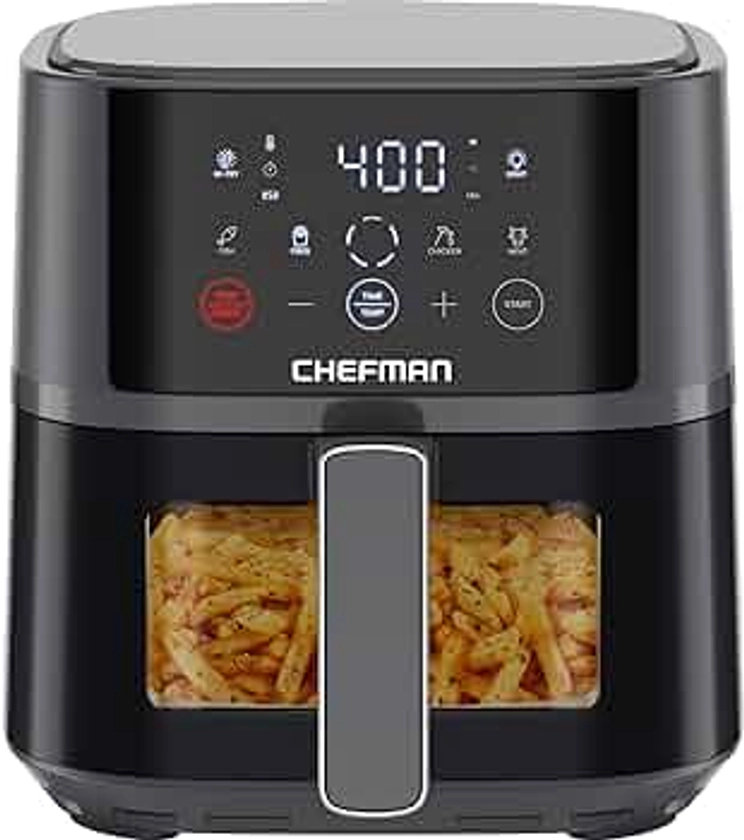 Chefman Air Fryer – 4 QT Compact Airfryer for Quick & Easy Meals, Features Hi-Fry Technology for Extra Crisp, Easy-View Window, Touch Controls with 4 Presets, Nonstick & Dishwasher Safe Basket - Grey