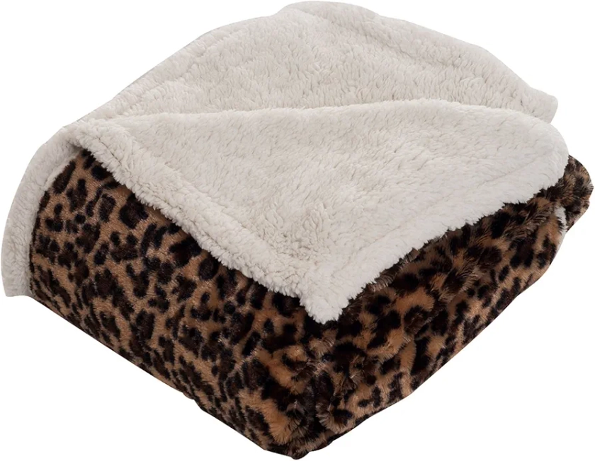 Lavish Home Leopard Sherpa Fleece Throw Blanket-60-Inch Print Plush Couch Blanket, 50 x 60