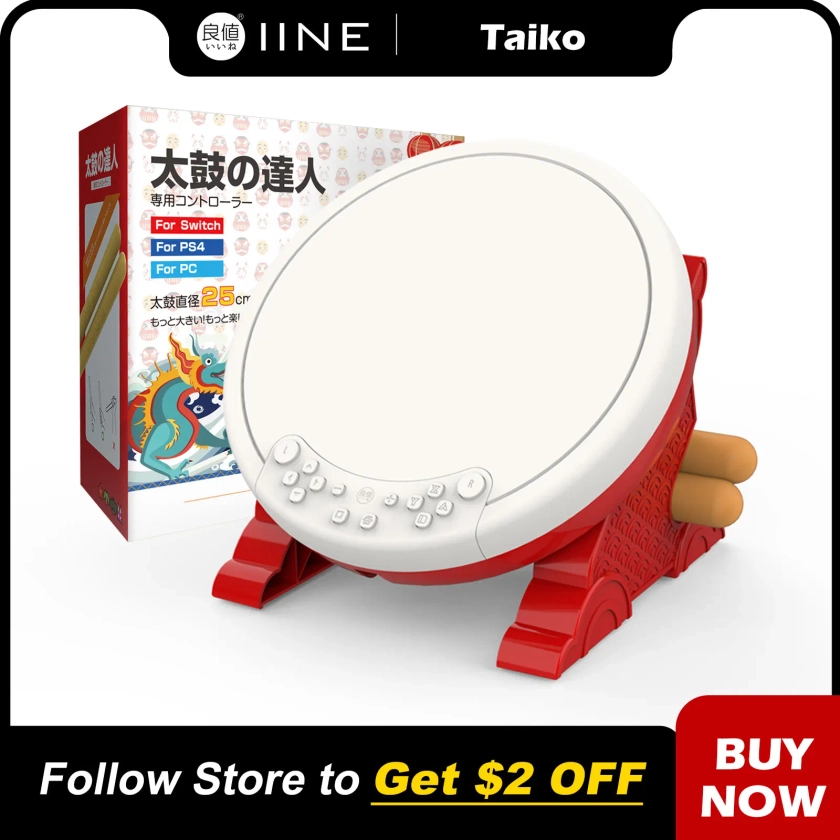 IINE Taiko Drum Master Compatible Nintendo Switch/Lite/OLED