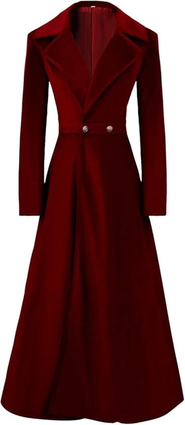 Women's Slim Notch Lapel Long Vintage Velvet Trench Coat Dress Double Breasted Lapel Midi Outwear Full Length Coat