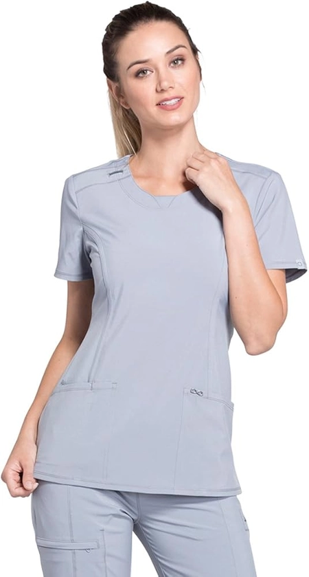 Infinity Cherokee Round Neck Nurse Scrub Tops for Women with 3 Pockets 360 Stretch & Wrinkle-Resistant 2624A