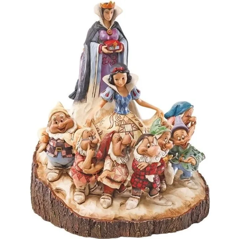 Figurine Disney - ENESCO - Blanche Neige et les 7 Nains et Reine Grimhilde - Effet bois peint à la main