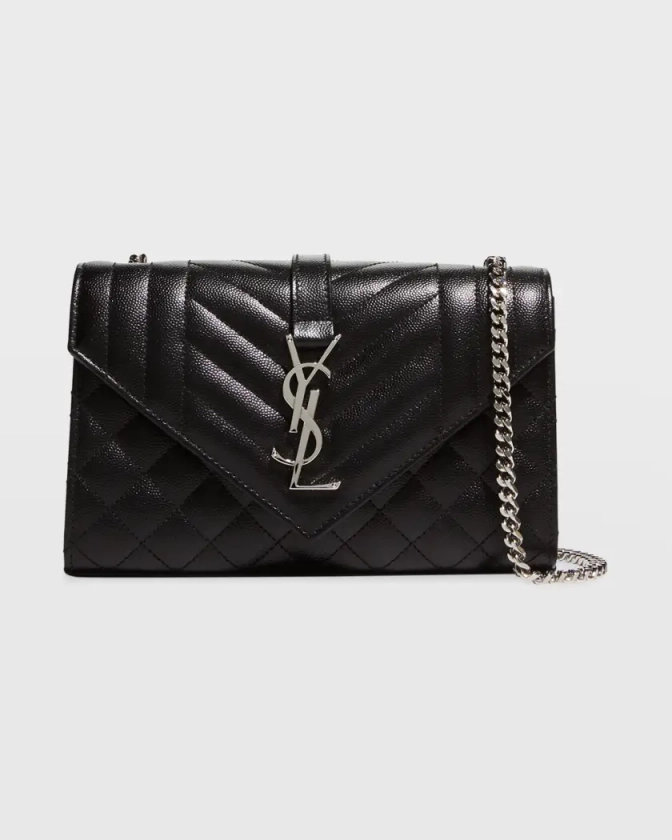 Envelope Triquilt Small YSL Shoulder Bag in Grained Leather