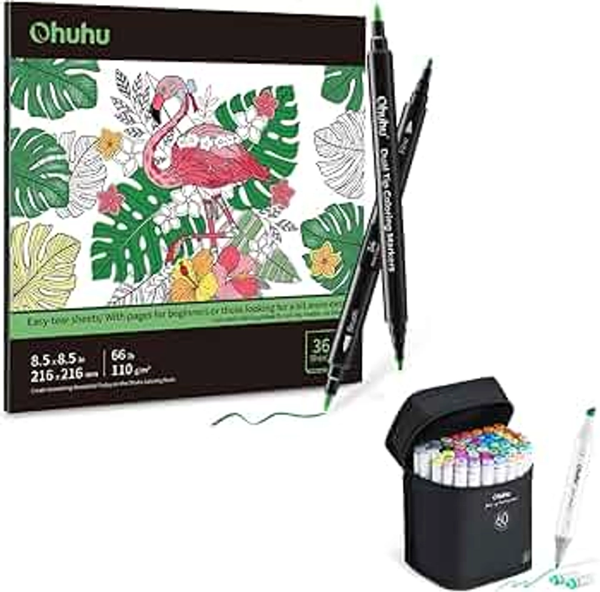 Ohuhu Coloring Book 36-sheet with 48 Colors Water-based Markers & Alcohol Markers