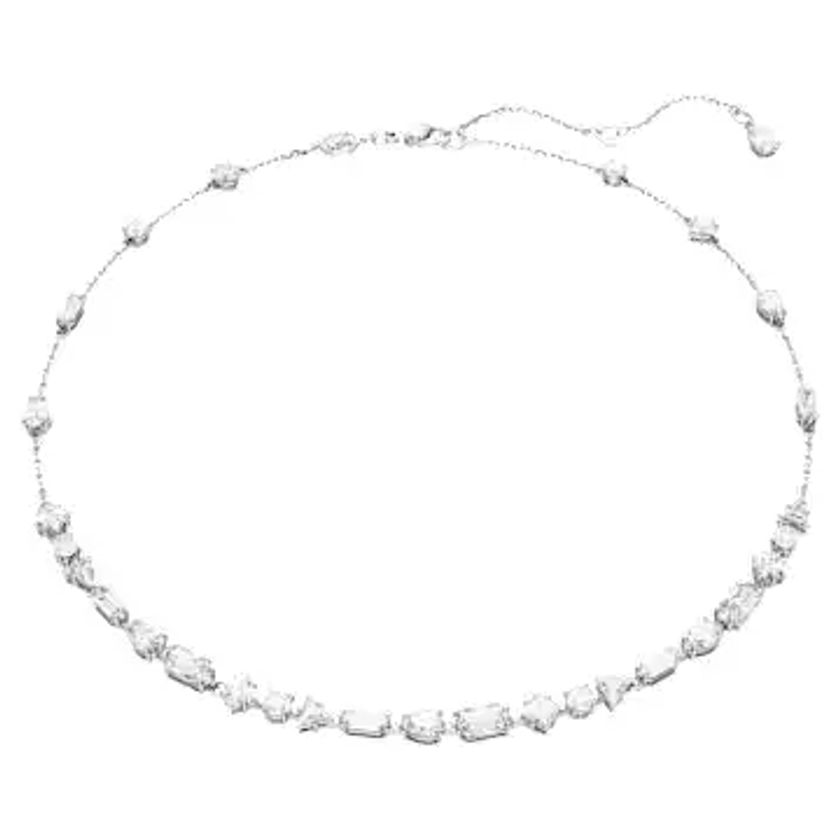 Mesmera necklace, Mixed cuts, Scattered design, White, Rhodium plated