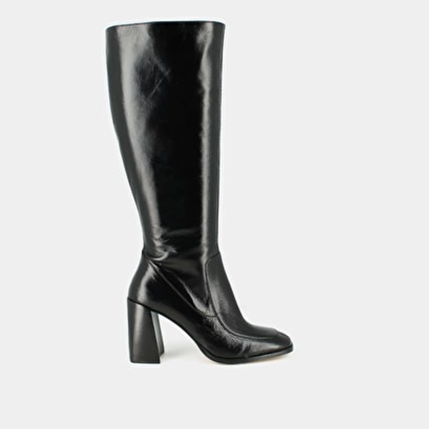 Bottes hautes à bouts carrés en cuir vieilli noir taille mollet M pour Femme | Jonak