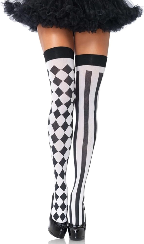 Leg Avenue womens Harlequin Thigh Highs Hosiery, Black/White, One Size US