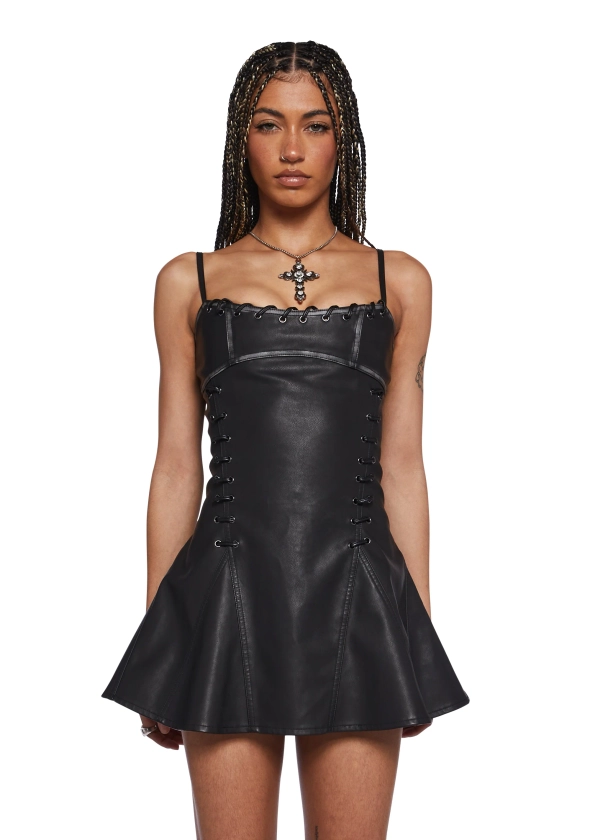 Generation Kiss Vegan Leather Grommet Mini Dress - Black
