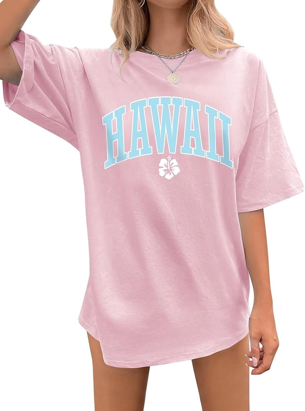 Ezcosplay Women Oversized T Shirts Graphic Tees Casual Drop Shoulder Tops Cute Hawaii Vacation Shirt at Amazon Women’s Clothing store
