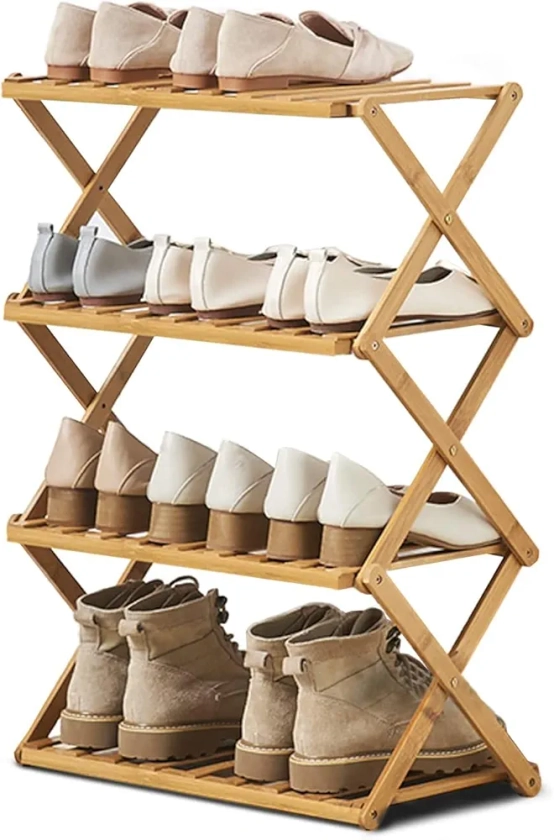 NYALKARAN Foldable Bamboo Shoe Rack - Portable Wooden Stand, Free Standing Shelf for Home, Entryway, Living Room, Balcony - Space Saving Installation-Free Organizer (69 CM, 4-Layer) : Amazon.in: Home & Kitchen