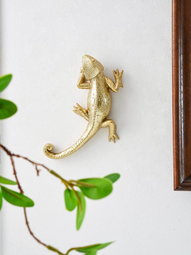 1pc ABS Wall Decoration, Creative Gold Lizard Design Hanging Decoration For Home