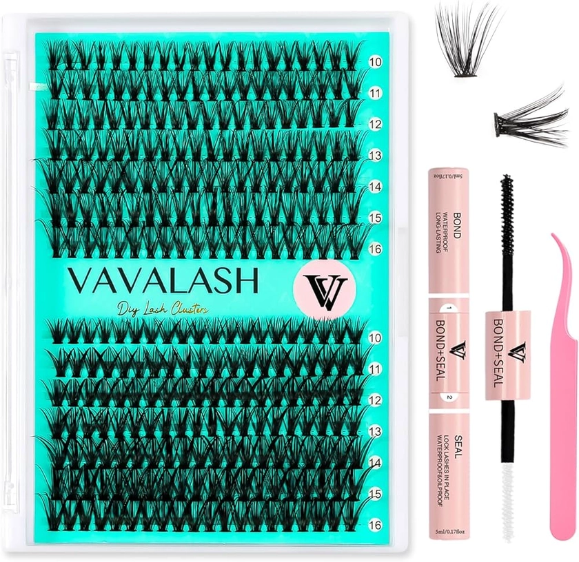 VAVALASH DIY Lash Extension Kit 280 Clusters Individual Lashes Kit 30D 40D 0.07D-10-16mm Lash Clusters, Lash Bond and Seal, Lash Tweezer for DIY Eyelash Extension at Home（Kit-30D+40D-0.07D-10-16MIX）