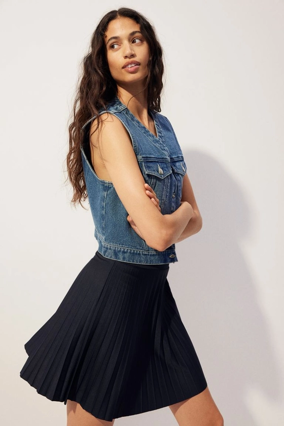 Pleated Jersey Skirt - High waist - Short - Navy blue - Ladies | H&M US