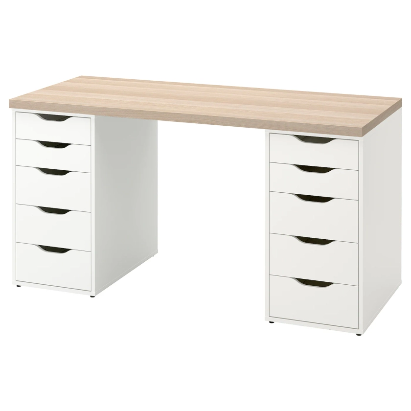 LAGKAPTEN / ALEX desk, white stained oak effect/white, 140x60 cm - IKEA