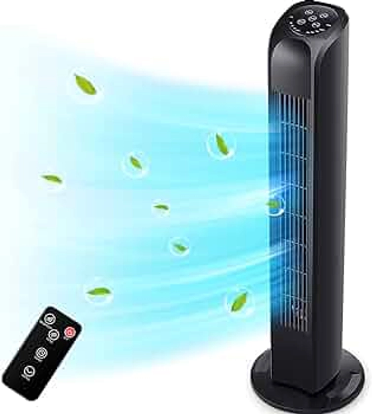 Uthfy Oscillating Tower Fan with Remote, Electric Standing Tower Fan Floor Fan for Bedroom Indoor Office and Home Use,Quiet Cooling Portable Bladeless Tower Fans, 30 inchs, Black Tower Fan